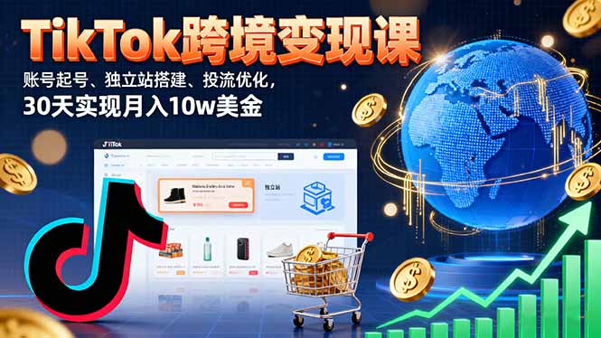 TikTok跨境变现课:账号起号、独立站搭建、投流优化,30天实现月入10w美金-摇钱述网创