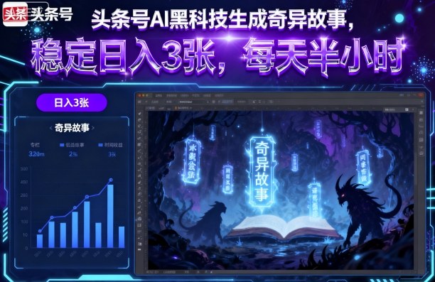 头条号AI黑科技生成奇异故事，稳定日入3张，每天半小时-摇钱述网创
