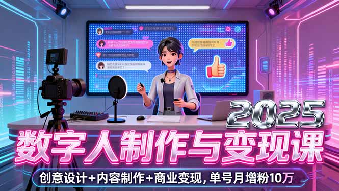 2025数字人制作与变现课，创意设计+内容制作+商业变现，单号月增粉10万+-摇钱述网创