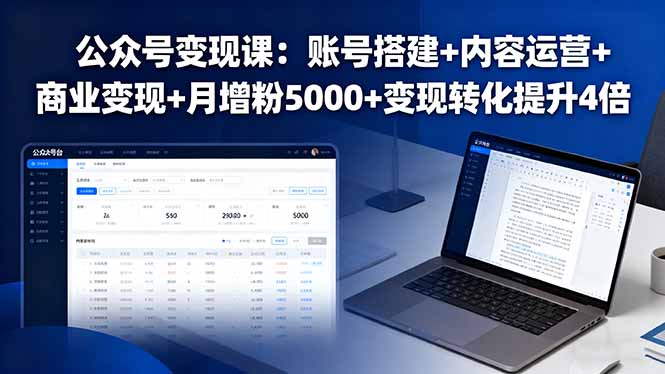 公众号变现课：账号搭建+内容运营+商业变现+月增粉5000+变现转化提升4倍-摇钱述网创