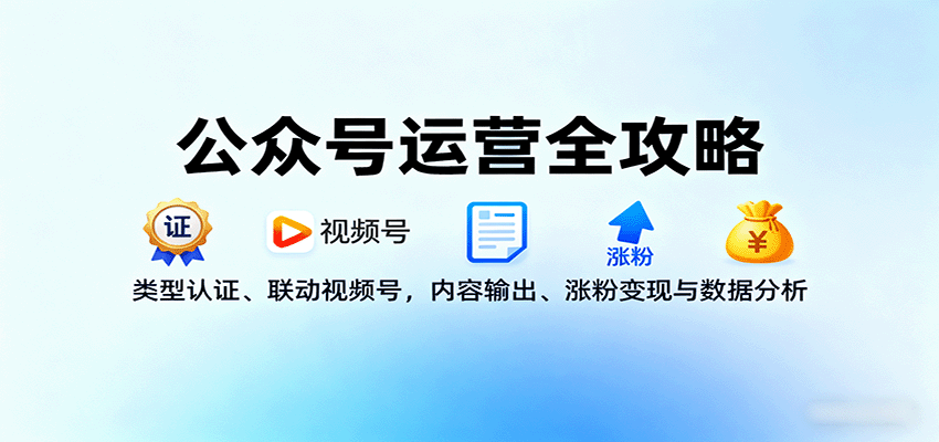 公众号运营全攻略：类型认证、联动视频号，内容输出、涨粉变现与数据分析-摇钱述网创