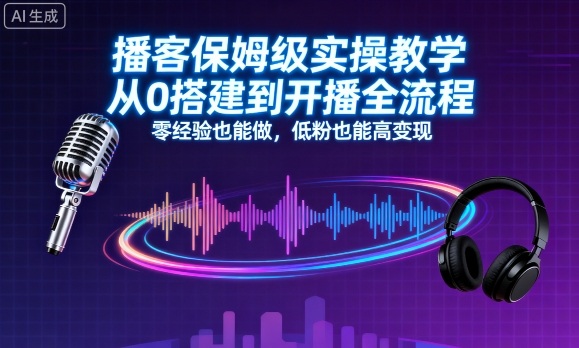播客保姆级实操教学,从0搭建到开播全流程,零经验也能做,低粉也能高变现-摇钱述网创