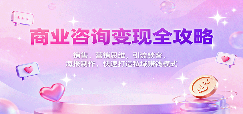 商业咨询变现全攻略:销售、营销思维,引流锁客,海报制作,快速打造私域赚钱模式-摇钱述网创