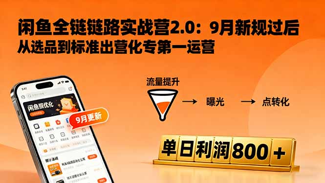 闲鱼变现课3.0:掌握链接优化、流量提升、商业变现,单日利润800+-摇钱述网创