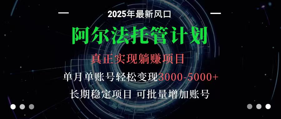 阿尔法托管计划 单账号月入3000-5000，长期稳定项目，新手小白轻松上手-摇钱述网创