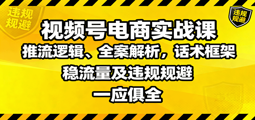 视频号电商实战课:推流逻辑、全案解析,话术框架,稳流量及违规规避等-摇钱述网创