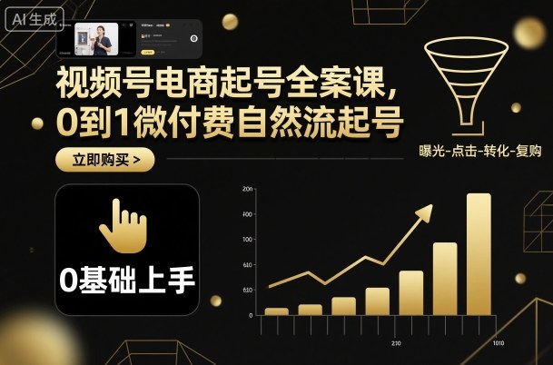 视频号电商起号全案课,0到1微付费自然流起号-摇钱述网创