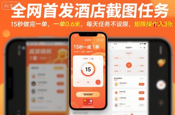 全网首发酒店截图任务,15秒做完一单,一单0.6米,每天任务不设限,矩阵操作日入3张【揭秘】-摇钱述网创