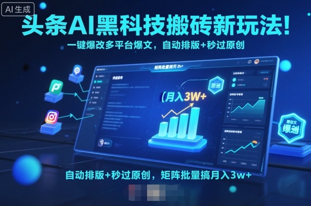 头条AI黑科技搬砖新玩法!一键爆改多平台爆文,自动排版+秒过原创,矩阵批量搞月入3w+【揭秘】-摇钱述网创