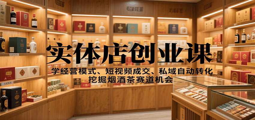 实体店创业课：学经营模式、短视频成交、私域自动转化，挖掘烟酒茶赛道机会-摇钱述网创