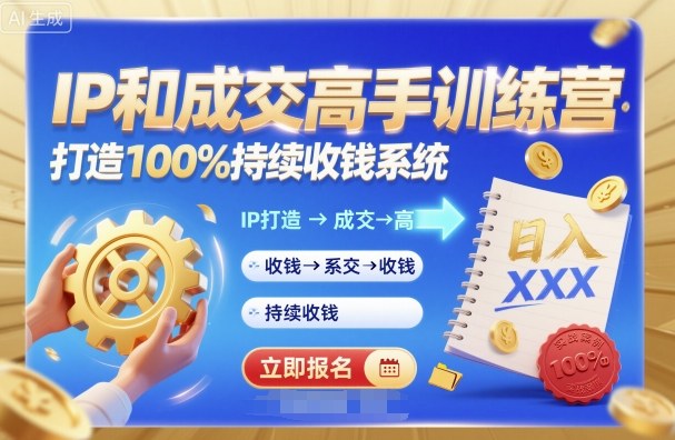 带你成为IP和成交高手的训练营,打造100%持续收钱系统-摇钱述网创