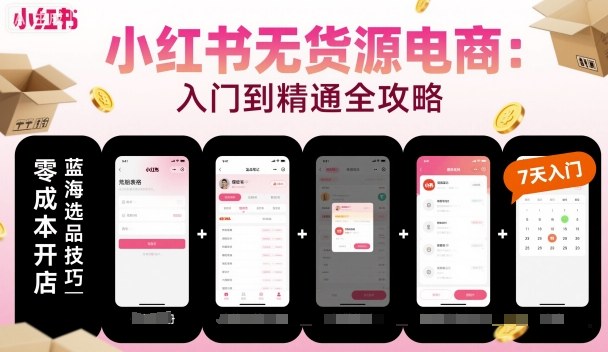 小红书无货源电商,入门到精通,开店+选品+笔记+剪辑+赛道+内容-摇钱述网创