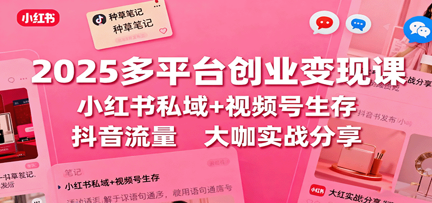 2025多平台创业变现课:小红书私域+视频号生存+抖音流量,大咖实战分享-摇钱述网创
