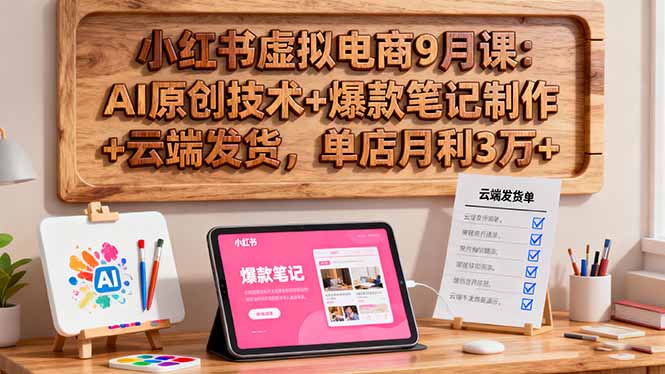 小红书虚拟电商9月课:AI原创技术+爆款笔记制作+云端发货,单店月利3万+-摇钱述网创