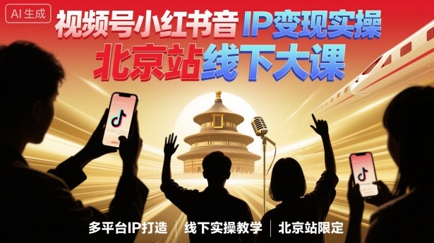 视频号小红书抖音IP变现实操北京站线下大课,40+行业短视频高变现姿势,100+IP高变现实操技术-摇钱述网创