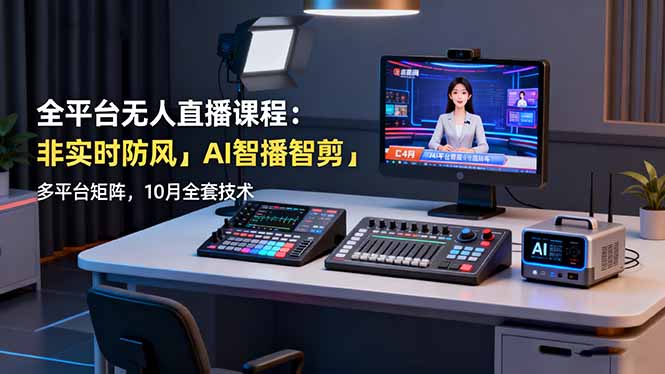 全平台无人直播课程:非实时防风+AI智播智剪+多平台矩阵,10月全套技术-摇钱述网创