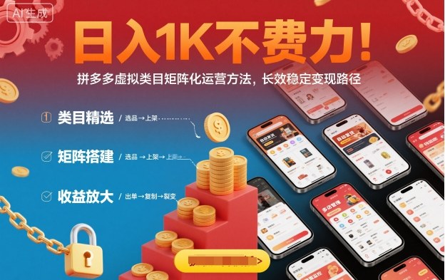 日入1K不费力!拼多多虚拟类目矩阵化运营方法,长效稳定变现路径-摇钱述网创
