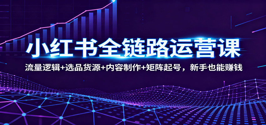 小红书全链路运营课：流量逻辑+选品货源+内容制作+矩阵起号，新手也能赚钱-摇钱述网创