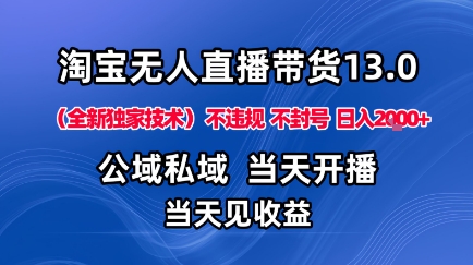 淘宝无人直播13.0,公域私域技术,不封号,不违规布局下半年旺季赛道,日入1K+(独家技术)【揭秘】-摇钱述网创