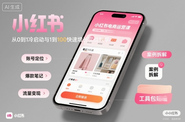 小红书电商运营课:从0到1冷启动与1到100快速增长实战教学-摇钱述网创