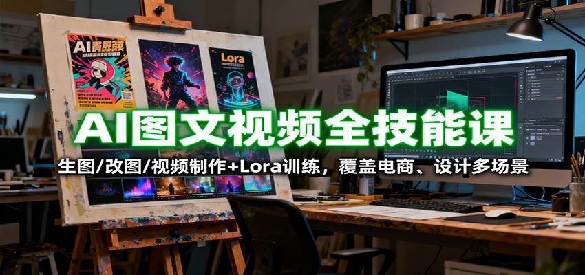 AI图文视频全技能课:生图/改图/视频制作+Lora训练,覆盖电商 、设计多场景-摇钱述网创