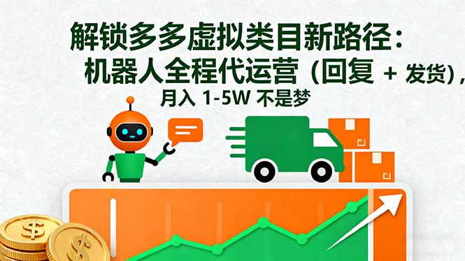 解锁多多虚拟类目新路径:机器人全程代运营(回复 + 发货-摇钱述网创