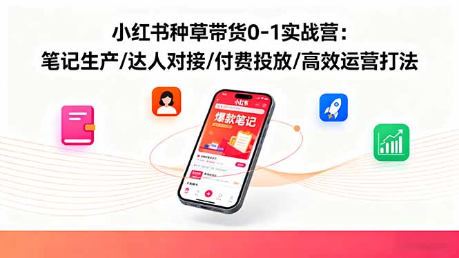 小红书种草带货0-1实战营:笔记生产/达人对接/付费投放/高效运营打法-摇钱述网创