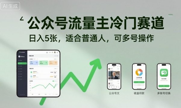 公众号流量主冷门赛道,日入5张,适合普通人,可多号操作-摇钱述网创