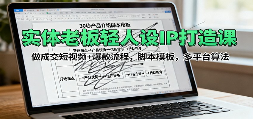 实体老板轻人设IP打造课:做成交短视频+爆款流程,脚本模板,多平台算法-摇钱述网创