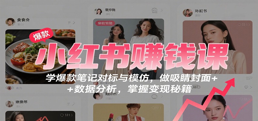 小红书赚钱课:学爆款笔记对标与模仿,做吸睛封面 + 数据分析,掌握变现秘籍-摇钱述网创
