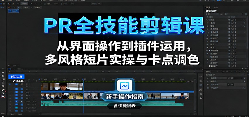 PR全技能剪辑课:从界面操作到插件运用,多风格短片实操与卡点调色-摇钱述网创