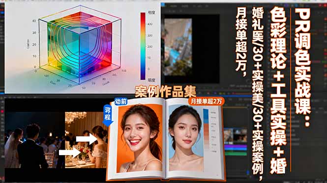 PR调色实战课:色彩理论+工具实操+婚礼医美/30+实操案例,月接单超2万-摇钱述网创