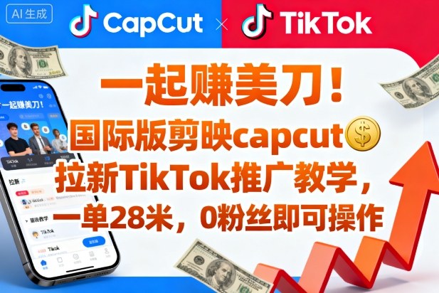 一起賺美刀!国际版剪映capcut拉新TikTok推广教学,一单28米,0粉丝即可操作(附推广入口和教学)-摇钱述网创