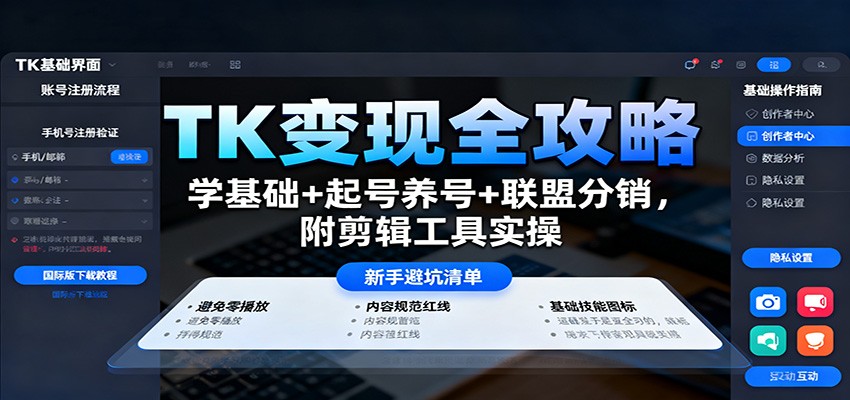 TK变现全攻略:学基础+起号养号+联盟分销,附剪辑工具实操-摇钱述网创