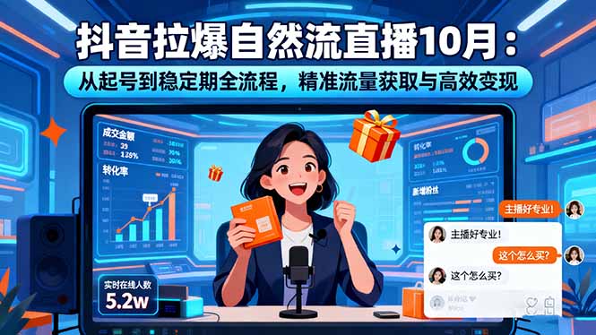 抖音拉爆自然流直播10月:从起号到稳定期全流程,精准流量获取与高效变现-摇钱述网创