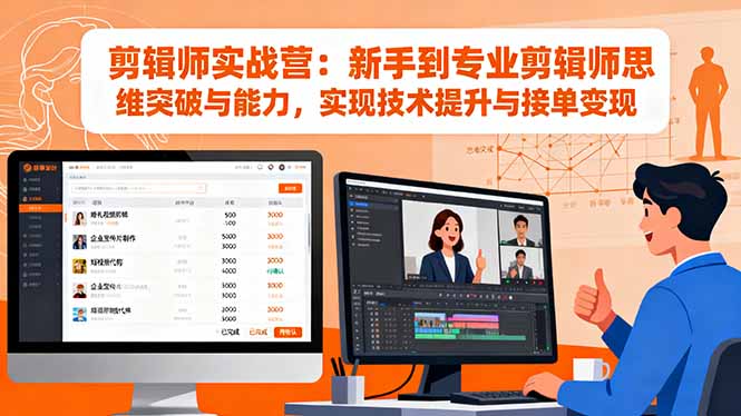 剪辑师实战营:新手到专业剪辑师思维突破与能力,实现技术提升与接单变现-摇钱述网创