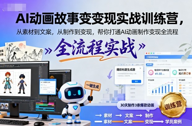 AI动画故事变现实战训练营，从素材到文案，从制作到变现，帮你打通AI动画制作变现全流程-摇钱述网创