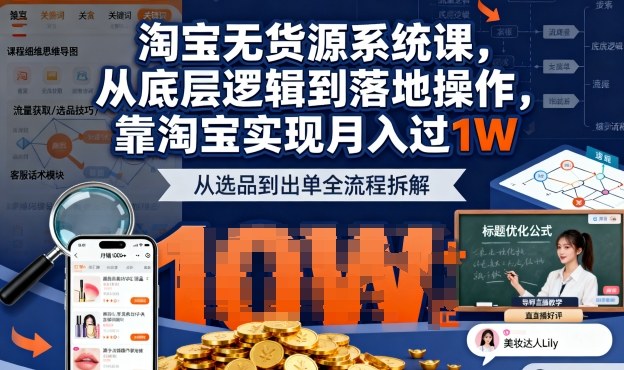 2025最新淘宝无货源系统课,从底层逻辑到落地操作,靠淘宝实现月入过1W-摇钱述网创