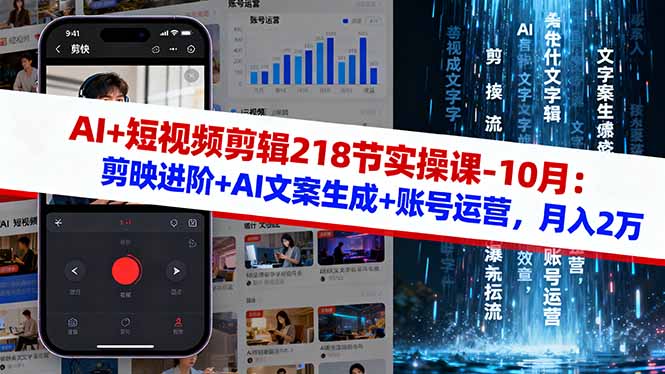AI+短视频剪辑218节实操课-10月：剪映进阶+AI文案生成+账号运营，月入2万-摇钱述网创