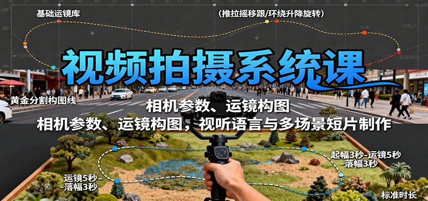 视频拍摄系统课：相机参数、运镜构图，视听语言与多场景短片制作-摇钱述网创