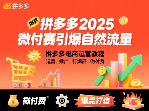 拼多多2025微付费引爆自然流量，拼多多电商运营教程，运营、推广、打爆品、微付费(更新)-摇钱述网创