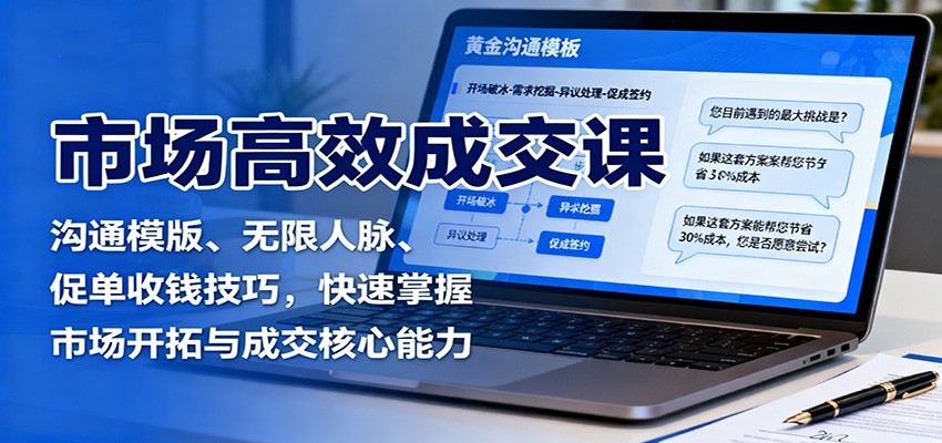 市场高效成交课：沟通模版、无限人脉、促单收钱技巧，快速掌握市场开拓与成交核心能力-摇钱述网创