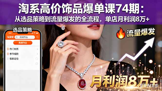 淘系高价饰品爆单课74期：从选品策略到流量爆发的全流程，单店月利润8万+-摇钱述网创