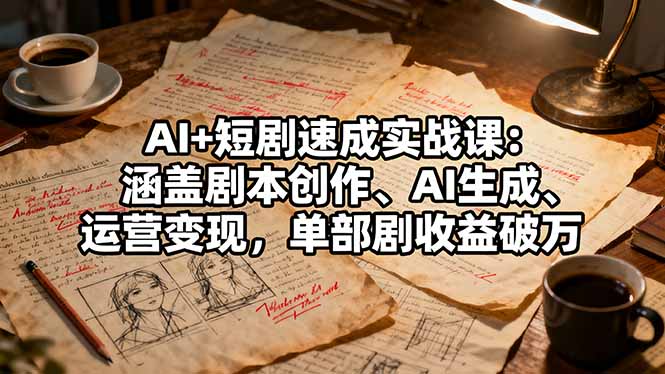 AI+短剧速成实战课:涵盖剧本创作、AI生成、运营变现,单部剧收益破万-摇钱述网创