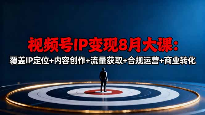 视频号IP变现8月大课，覆盖IP定位+内容创作+流量获取+合规运营+商业转化-摇钱述网创