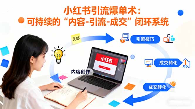 小红书引流爆单术：构建一套低成本 可持续的“内容-引流-成交”闭环系统-摇钱述网创