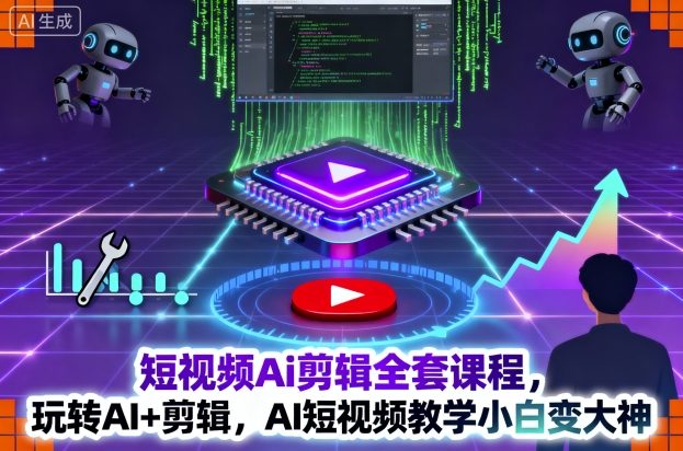 短视频Ai剪辑全套课程，玩转AI+剪辑，AI短视频教学小白变大神-摇钱述网创