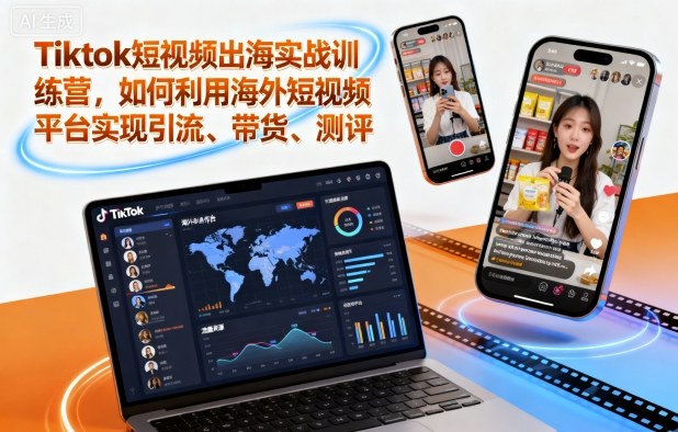 Tiktok短视频出海实战训练营，如何利用海外短视频平台实现引流、带货、测评-摇钱述网创
