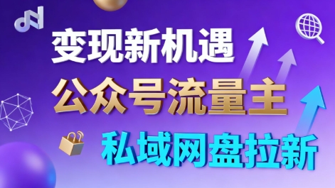 公众号流量主+私域网盘拉新，多方式变现，简单易上手，当天就有收益-摇钱述网创
