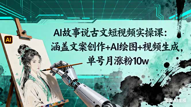 AI故事说古文短视频实操课：涵盖文案创作+AI绘图+视频生成，单号月涨粉10w-摇钱述网创